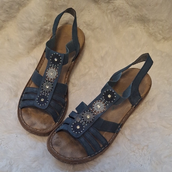 Rieker Shoes - Rieker Blue AntiStress Beaded Elastic Strap Sandals 628G9-16 Sz 40 (US 8.5-9)